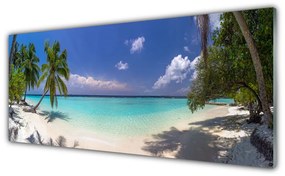 Tablouri acrilice Marea Palm Beach Copaci Peisaj Alb Albastru Verde Maro