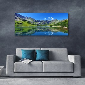 Tablou pe panza canvas Mountain Lake Peisaj Albastru Verde Gri