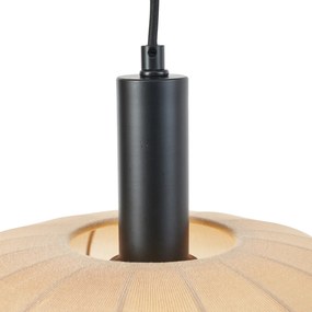 Lampă suspendată Japandi neagră cu abajur maro din material textil cu 2 lumini - Bida