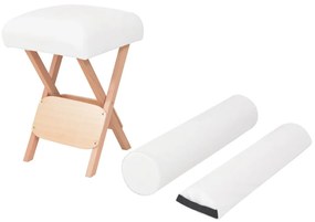 vidaXL Taburet pliabil de masaj, șezut gros de 12 cm &amp; 2 perne, alb
