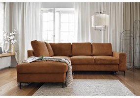 Colțar portocaliu/maro extensibil cu tapițerie din catifea reiată (cu colț pe partea stângă ) Lofty Lilly – Miuform