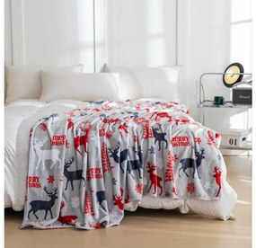 2x Patura de microfleece gri de Craciun MERRY CHRISTMAS DEER 160x200 cm