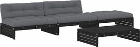 vidaXL Set mobilier de grădină cu perne, 4 piese, negru, lemn masiv