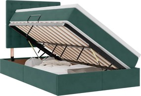 vidaXL Pat cu saltea și LED cu led Verde închis 120 x 200 cm Catifea