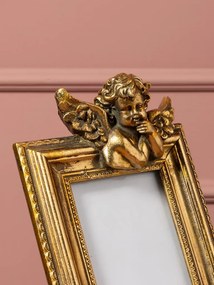 Ramă foto decorativa din rășină, auriu,motiv înger sculptat format 10 x 15 cm, finisaj antichizat, 25 x 16,5 x 6,5 cm, „Angelot”