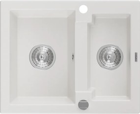 Mexen Carlos chiuvetă de bucătărie din granit, 1,5 cuve, 582 x 475 mm, alb, sifon cromat - 6518581500-20