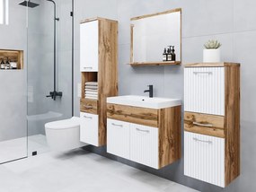 Mobilier baie Lomesa MDF (Stejar wotan + Alb lamel) (cu sifon). 1103972