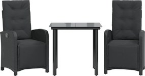 vidaXL Set bistro cu perne, 3 piese, negru, poliratan