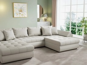 Colțar extensibil dumonde cu ladă de depozitare si sezut confortabil din spuma high-density, Loana U Enjoy Bej 355x185 cm