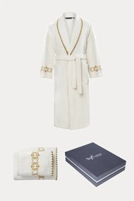Halat unisex MONDRIAN + prosop + prosop de corp + cutie cadou XL Alb crem / Ecru