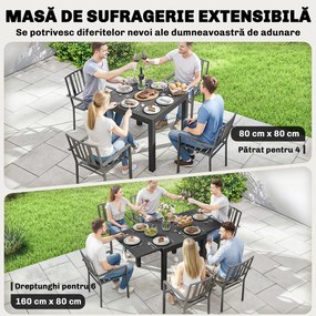 Outsunny Masă de Grădină Extensibilă pentru 4-6 Persoane 80/160x80 cm, Masă de Prânz pentru Exterior din Aluminiu cu Blat Lamelar, pentru Terasă, Balcon, Negru | Aosom Romania