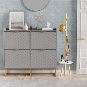 PANN5 - Pantofar 100 cm ingust, 4 compartimente, pantofare, depozitare pantofi, mobilier hol - Negru / Albastru / Gri - Auriu