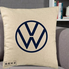 Perna Personalizata cu emblema Volkswagen, 40x40 cm, Bej, Husa Detasabila, Perna Inclusa, BEKZ®