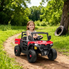 AIYAPLAY Mașină Electrică pentru Copii UTV 12V Off-road cu Portbagaj, 2 Motoare, Centură în 3 Puncte, Telecomandă, Suspensii, USB, Muzică, Lumini, 1.8-3.7 km/h, 3-8 Ani, Roșu | Aosom Romania