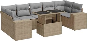 vidaXL Set canapele de grădină, 8 piese, cu perne, bej, poliratan