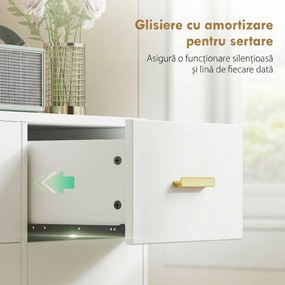 HOMCOM Stație de Machiaj cu Lumini LED, 3 Culori, Luminozitate Reglabilă, Toaletă Convertibilă cu Prize Electrice, 6 Sertare Soft Close, Oglindă, Rafturi Deschise, pentru Dormitor, Alb | Aosom Romania