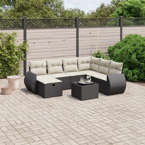 3264152 vidaXL Set mobilier de grădină cu perne, 8 piese, negru, poliratan