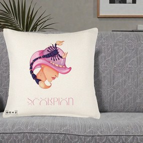 Perna Personalizata Zodiac Scorpion Cowgirl, 40x40 cm, Crem Reliefat, Husa Detasabila, Perna Inclusa, BEKZ®