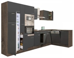 Mobilă de bucătărie de colț Yorki 370, corp din stejar Yorki, cu față antracit satinat