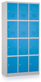 Dulap metalic - 12 cutii, 90 x 40 x 185 cm, blocare, albastru - ral 5012