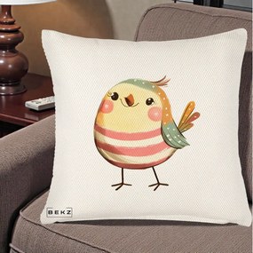 Perna Decorativa Pui Kawaii Pastel Dungat, 40x40 cm, Crem Reliefat, Husa Detasabila, Perna Inclusa, BEKZ®