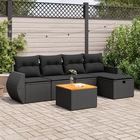 3325835 vidaXL Set mobilier de grădină cu perne, 6 piese, negru, poliratan