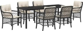 vidaXL Set de masă pentru grădină cu pernă 7 pcs Negru poliratan