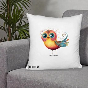 Perna Decorativa Pasare Vibranta cu Aripi Ornamentale, 40x40 cm, Alb Pufos, Husa Detasabila, Perna Inclusa, BEKZ®