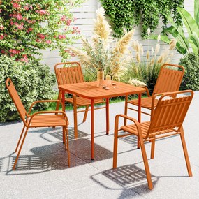 Outsunny Set de 4 Scaune de Grădină Stivuibile cu Spătar Înalt și Brațe, 56x66x91 cm, Maro Închis | Aosom Romania