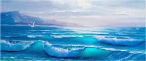 Tablou - Pictură în ulei de mare cu pescăruși (120x50 cm)