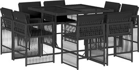 vidaXL Set mobilier de grădină cu perne, 9 piese, negru, poliratan