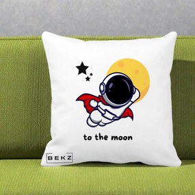 Perna Decorativa Astronaut To The Moon, 40x40 cm, Alba Mata, Husa Detasabila, Perna Inclusa, BEKZ®
