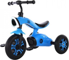 Tricicleta cu pedale NOVOKIDS™ Space Trike, Cu melodii si lumini, Max 30 kg, Roti din spuma cauciucata EVA, Cadru metalic, Model motocicleta, Albastru