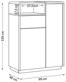 Mazzoni Comodă FOLK K-90 Luciu Alb/Mat + Beton Millenium - MODERNĂ PENTRU CAMERA DE ZI
