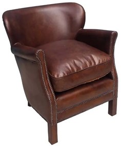 Fotoliu maro, din piele integrala superioara, Turner Leather