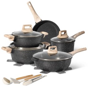 Set oale si tigai Just Perfecto JL-778, 14 piese, Finisaj marmura, Inductie, Accesorii, Negru