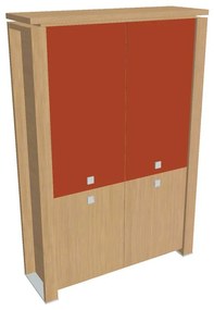Dulap înalt Verno+ 140 x 46 x 210 cm, uși combinate, stejar deschis / portocaliu