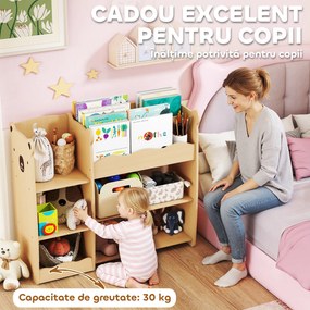 AIYAPLAY Raft pentru Jucării pentru Copii 3-8 Ani cu 7 Rafturi Deschise, Mobilier pentru Copii din MDF, 92x29x79 cm, Culoare Lemn | Aosom Romania