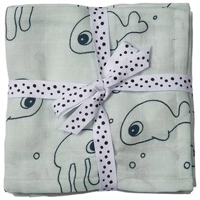 Done by Deer - Set 2 museline albastre bumbac 100 x 100 cm– Sea Friends