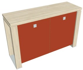 Dulap mic Verno+ 140 x 46 x 90 cm, uși de sticlă, salcâm / portocaliu