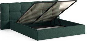 Pat matrimonial verde închis tapițat cu spațiu de depozitare cu somieră 160x200 cm Eric – Micadoni