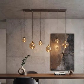 Lustra pentru Insula Bucatarie sau Dining, Opus Lux, Sticla Amber si Metal Bronz, LED CCT