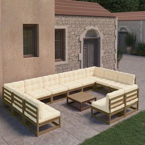 3077242 vidaXL Set mobilier grădină cu perne, 13 piese, maro, lemn masiv pin