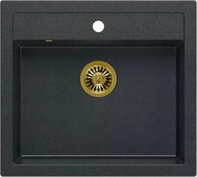 Chiuveta compozit incastrata Quadron Unique Bill 110 negru diamant - auriu 60x54 cm