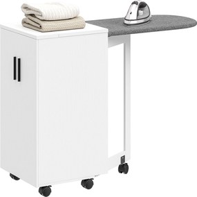 HOMCOM Mobilier de călcat 2 en 1, masă de călcat pliante pe roți cu etajeră reglabilă și balamale, alb | Aosom Romania