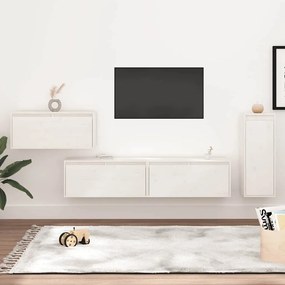 Comode TV, 4 buc., alb, lemn masiv de pin 4, Alb