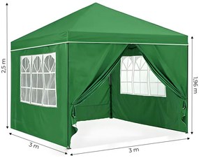 Foișor de grădină 3x3m pliabil 4 pereți Verde