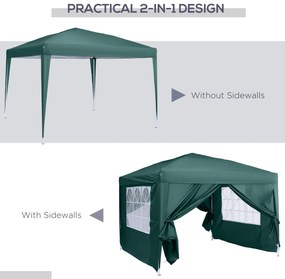 Foisor Impermeabil Outsunny cu Paneluri Laterale Pliabile 3x3m, Verde | Aosom RO