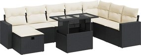 vidaXL Set mobilier de grădină cu perne, 9 piese, negru, poliratan