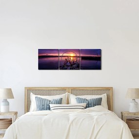 Tablou cu barci pescărești în port (cu ceas) (90x30 cm)